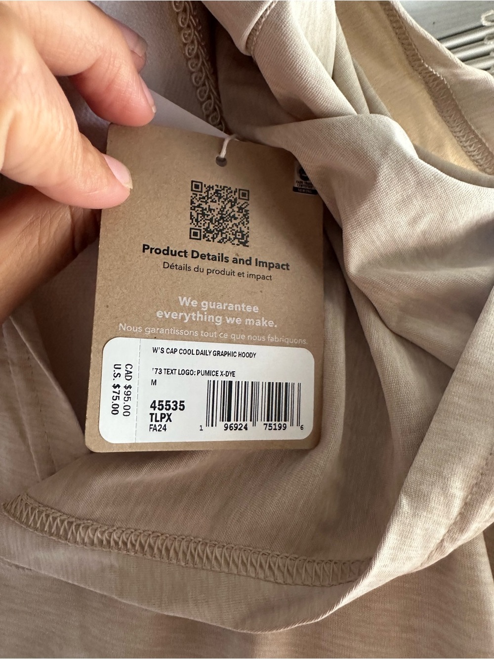Patagonia capilene cool daily Beige Hooded Long Sleeve Tee with Logo Stripe - Picture 8 of 11